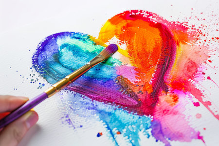 Vibrant heart shape painted on paper with artist s brush symbol of artistic creativity and loveの写真素材