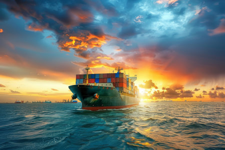 Efficient global cargo freight logistics for international trade facilitated by container vesselsの写真素材
