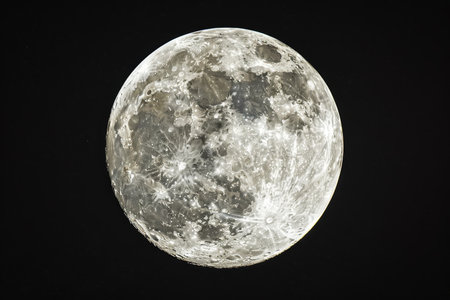 In depth view of the full moon captured through a 0.2m telescope for enhanced clarityの写真素材