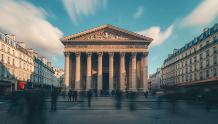 Timelapse photography of national pantheon building with street life in Paris, Franceの写真素材