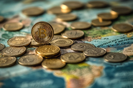 Photography depicting global economy and digital currencies in a visual narrative