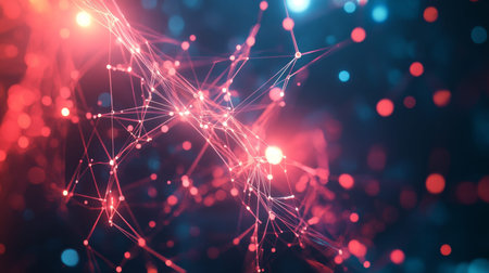 Abstract technological network design with luminous nodes and lines for modern media and banners