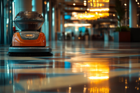 Machine cleaning floor efficient photography capture of a floor maintenance processの写真素材
