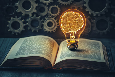 Illuminating ideas a creative representation of knowledge with a light bulb, brain, and gears