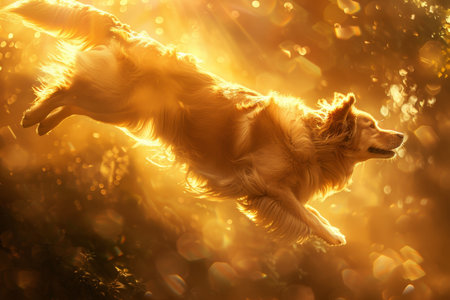 Golden retriever s peaceful transition serene image of dog in gentle glowの写真素材