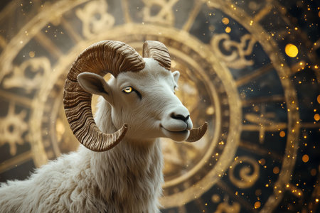 Astrological imagery featuring the aries zodiac sign in the series of twelve zodiac symbolsの写真素材