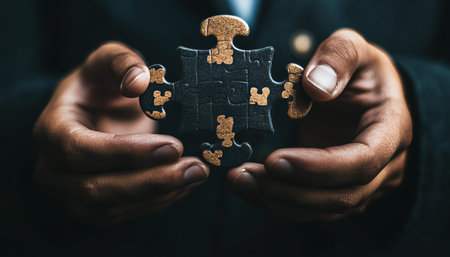 People holding a jigsaw puzzle symbolizing business solutions, success, and strategic thinking
