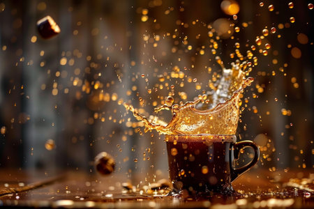 Capturing the essence of a coffee splash in high definition, a moment frozen in timeの写真素材