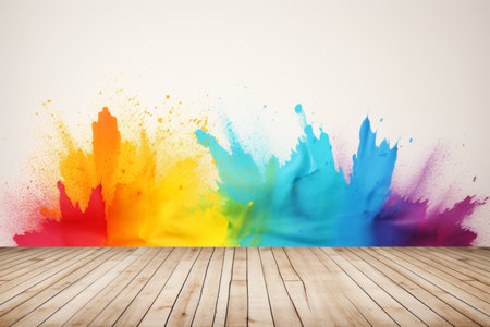Abstract white wall with vibrant colorful splatters background for design or artistic projectsの写真素材