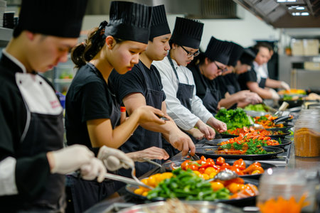 Vegetarian cooking class chef guides participants in plating culinary creations with skill