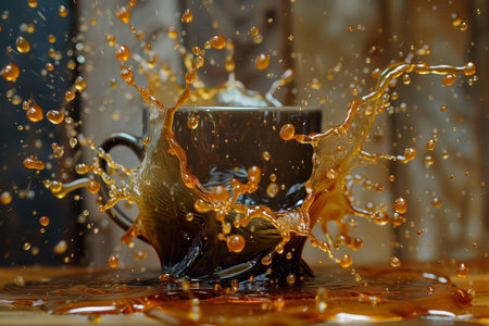 Capturing the essence of a coffee splash in high definition, a mesmerizing moment frozen in time