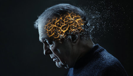 Visual representation of Alzheimer's disease highlighting neurodegeneration and memory impairmentの写真素材