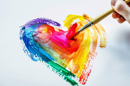 Vibrant heart shape painted on paper, symbolizing artistic passion and creativityのeditorial素材