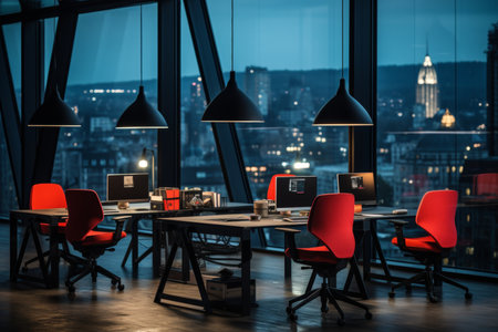 Contemporary interior design of a modern office building for professional workspacesの写真素材