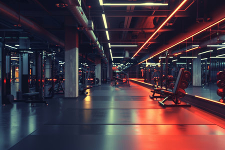 Modern gym interior with fitness equipment, ideal for fitness center and workout gym searchesの写真素材