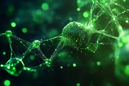 Futuristic green abstract ai dna technology exploring science with cellular connection structuresの写真素材