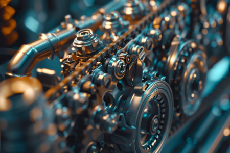 Detailed close up of innovative car engine prototype in high definition cutaway view