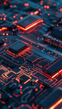 Futuristic abstract circuit board background representing advanced technology processing conceptsの写真素材