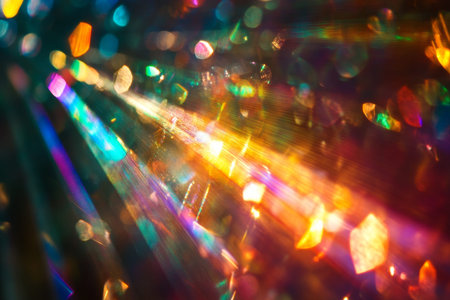 Prism rainbow light on dark background abstract crystal flare and holographic sunlight reflection