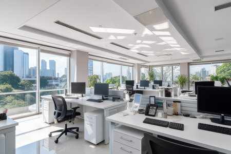 Sleek and elegant interior design of a contemporary office building with modern featuresの写真素材