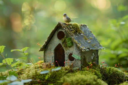 Eco friendly paper house in garden on moss, high quality image capturing sustainable living conceptの写真素材