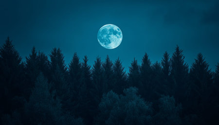 Captivating nighttime forest under a bright full moon a serene photography experience