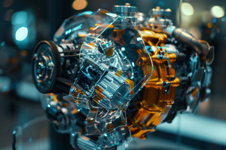 Detailed close up of modern car engine concept in high quality cutaway view imageの写真素材