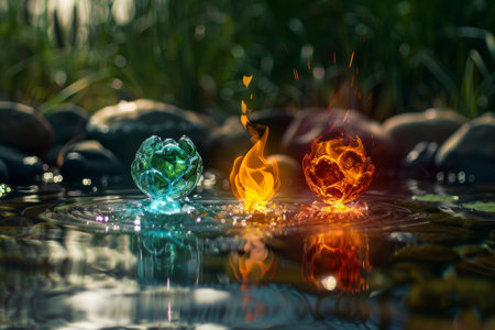 Nature s elements in high quality photo air, water, fire, earth, space a powerful creationの写真素材