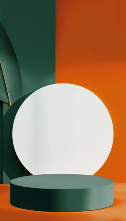 Green, orange, white abstract geometric design for an elegant and sophisticated presentationの写真素材