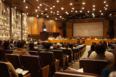 Corporate training seminar employees engaged in educational lecture at workshop auditoriumの写真素材