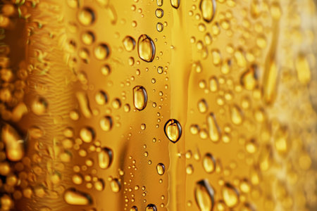Close-up beer glass with condensation drops, perfect for advertisement and text overlay in marketingの写真素材