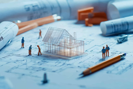 Construction blueprints with miniature builders home design process for your youtube channel
