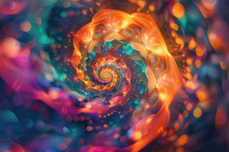 Colorful spiral rainbow lights abstract digital art background for design projects