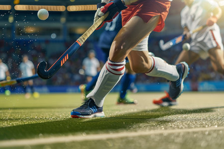 Summer olympics masterful field hockey dribbling with skillful stick maneuvering past defendersの写真素材