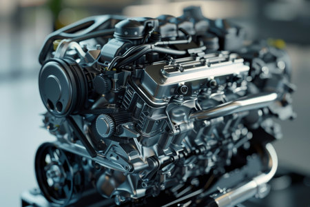 Detailed close up of modern car engine design showcasing advanced cross section viewの写真素材