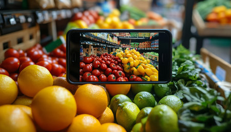 Mobile app marketplace for online grocery shopping with convenient free shipping optionsの写真素材