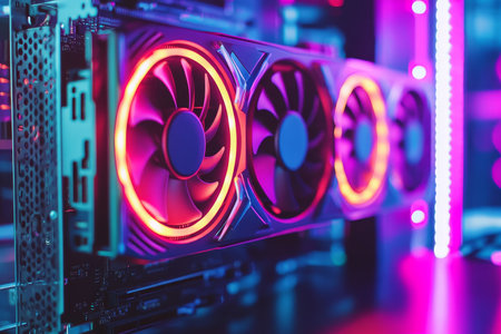 High performance video gaming and crypto mining hardware a wide banner for gamers and minersの写真素材