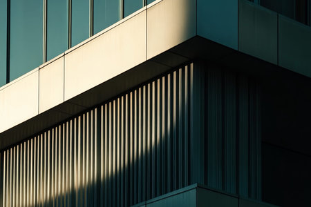 Abstract architectural photography of modern building facade with geometric patterns and metal