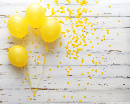 St. Patrick's day card mockup with yellow balloons and confetti on white backgroundの写真素材