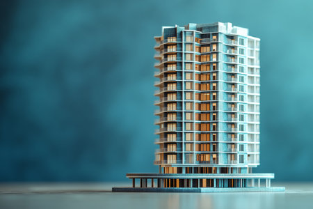 Under construction multifloor residential building model showcasing real estate investment progressの写真素材