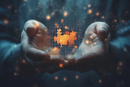 Collaborative strategy solving the business puzzle through teamwork and innovative connectionsの写真素材