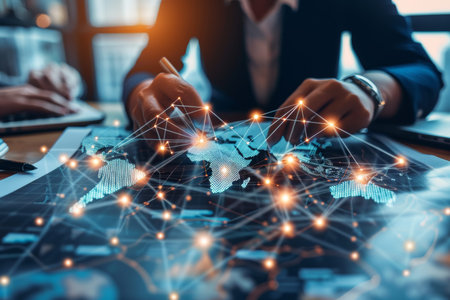 Global networking business data exchange, HR recruitment, customer service, teamwork, strategy