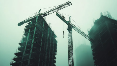 Construction crane towering over high rise building site a glimpse of urban development