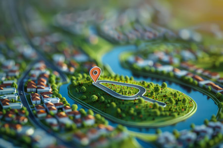 3d location pin on green land plot for real estate investment and construction project