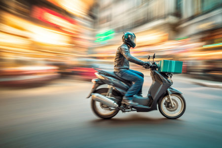 Fast delivery motorcycle courier transporting urgent package with expedited freight services