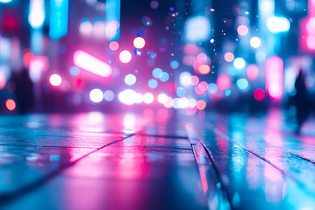 Futuristic neon city lights background in bokeh style for stunning photography shotsのeditorial素材