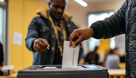 A voter casts their ballot into a secure box, highlighting civic engagement and voting significance