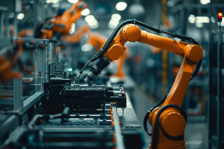 Precision automation ai robotic assembly in high resolution manufacturing plantの写真素材
