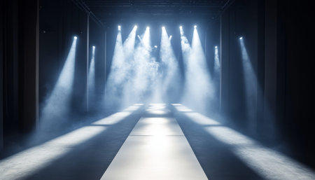 Stunning fashion runway under spotlight captivating moments before the show begins