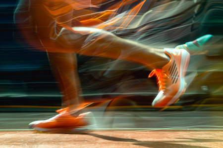 Athlete s agile footwork demonstrates speed in a summer olympics sports event conceptのeditorial素材